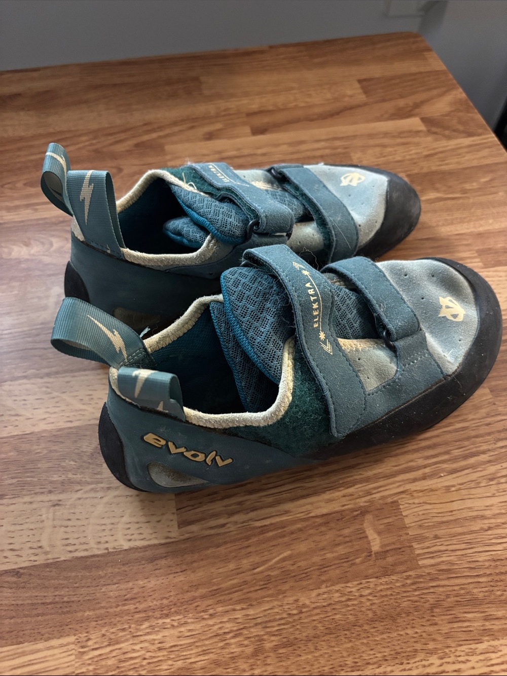 Blue Teal Climbing Shoes Velcro Closure - Evolv